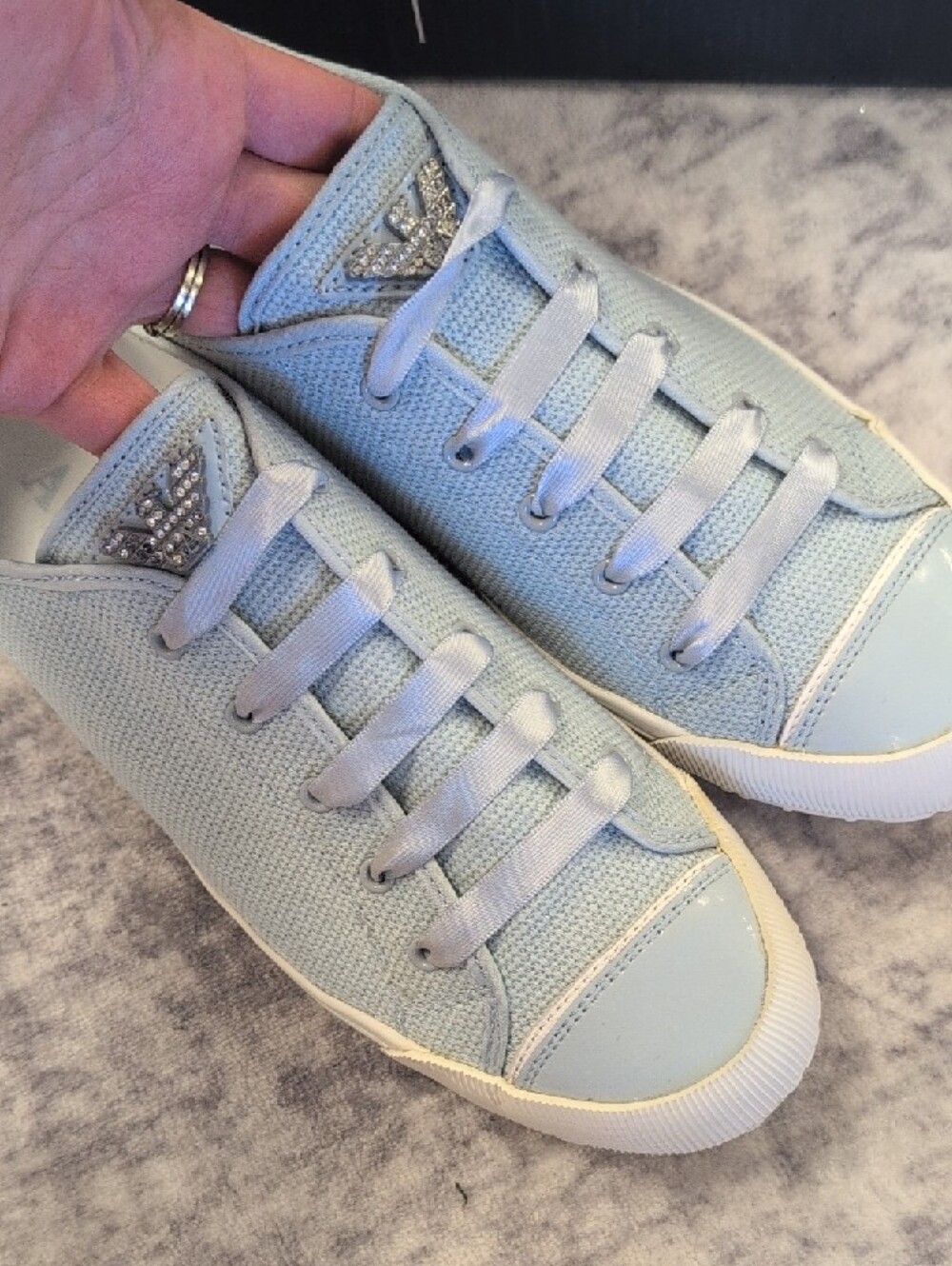 Armani Jeans Light Blue Canvas Slip-On Sneakers - Picture 3 of 11